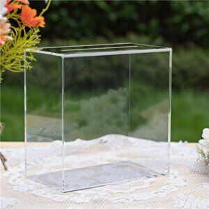 Clear Acrylic Card Box w/Slot, Thick DIY Wedding Box Blank Large 10x10x5.5 in